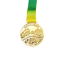 Gold plated frosted engraved landscape medal