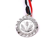 Silver V-shaped relief medal